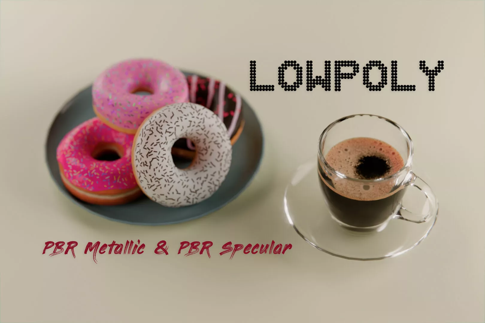 Coffee and Donuts Low-poly 3D model