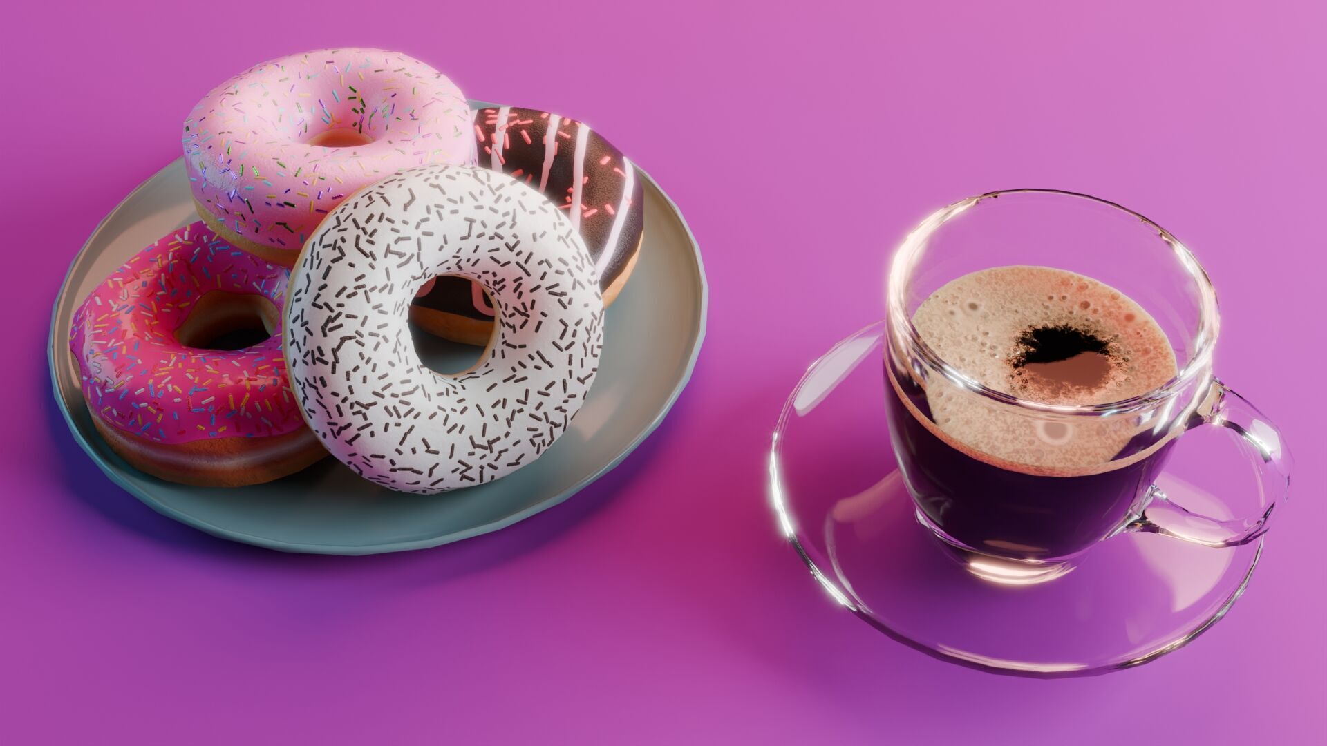 Coffee and Donuts Low-poly 3D model_1