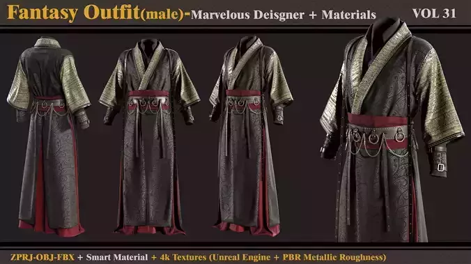 Fantasy Outfit-MD-Clo3d-Smart Material-Textures-OBJ-FBX