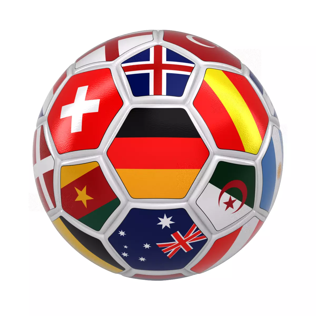 Rotating soccer ball with national flags 3D model