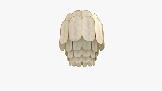 Tier Capiz and Metal Chandelier 3D model 4