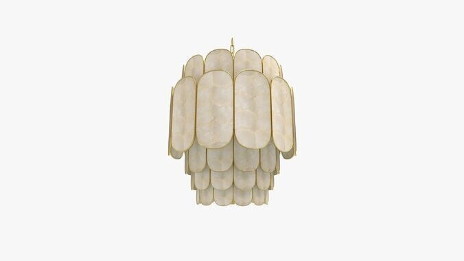 Tier Capiz and Metal Chandelier 3D model 3