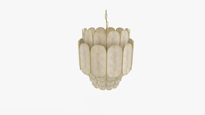 Tier Capiz and Metal Chandelier 3D model 7