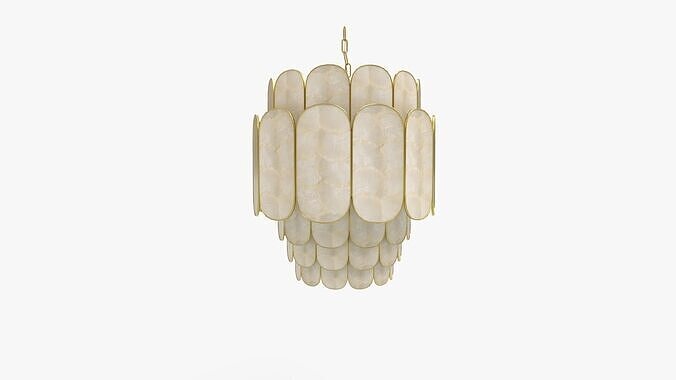 Tier Capiz and Metal Chandelier 3D model 2