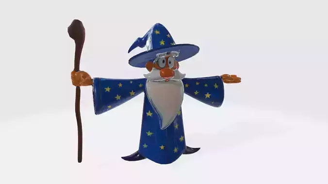 Wizard in T Pose Ready to Rig and Animate Low-poly 3D model
