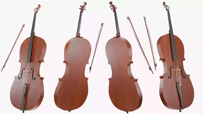 Realistic 3D Cello Model with Bow Low-poly 3D model