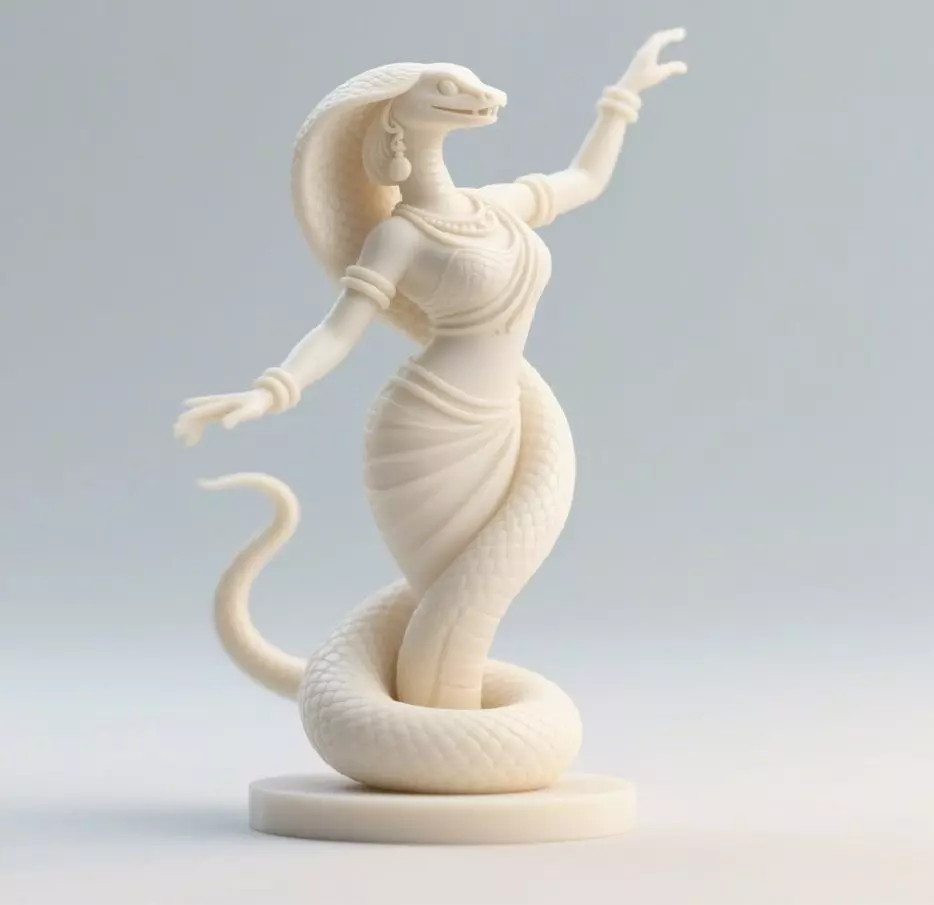 42 Dancing Snake Woman 3D Printed Statue wild dog 3D print model_0