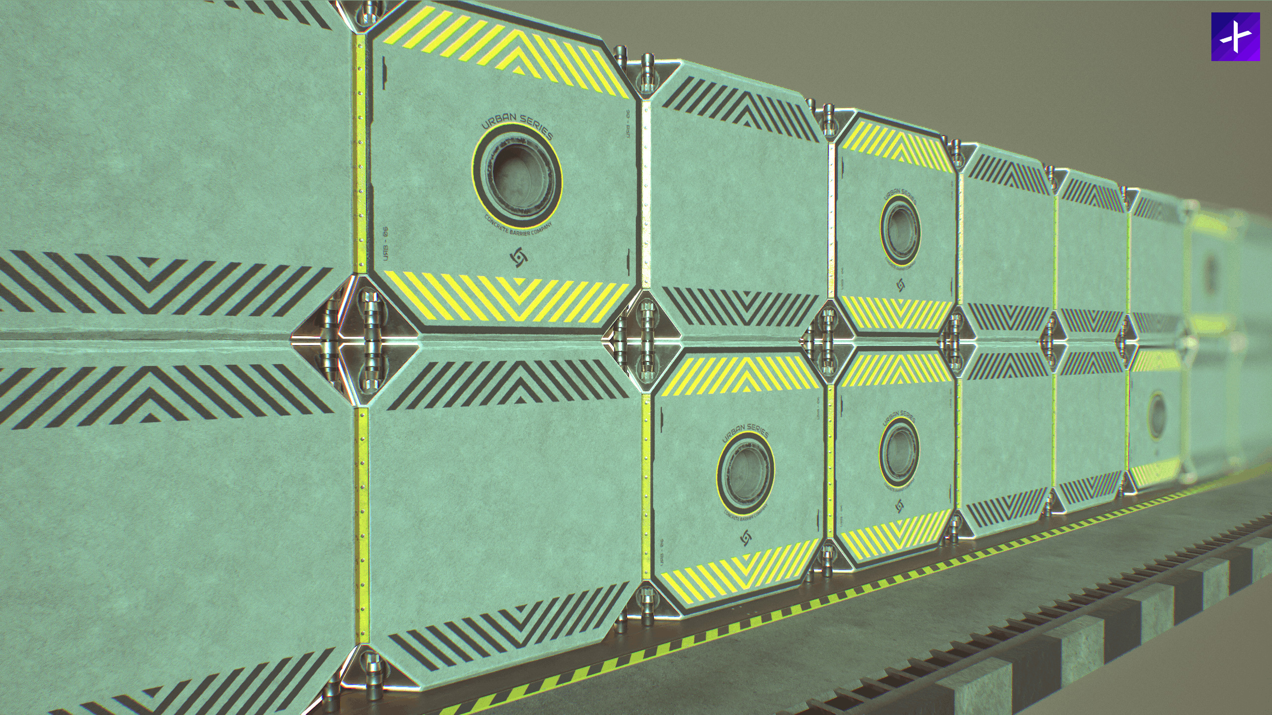 Modular Urban Concrete Barrier Vol 2 Low-poly 3D model_12