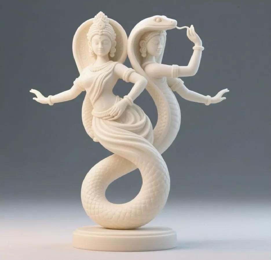 44 Dancing Two Headed Snake Woman 3D Printed Statue fantasy 3D print model_0
