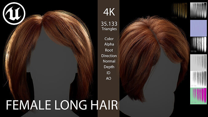 Game ready female Medium hairstyle - real time hair cards Low-poly 3D model