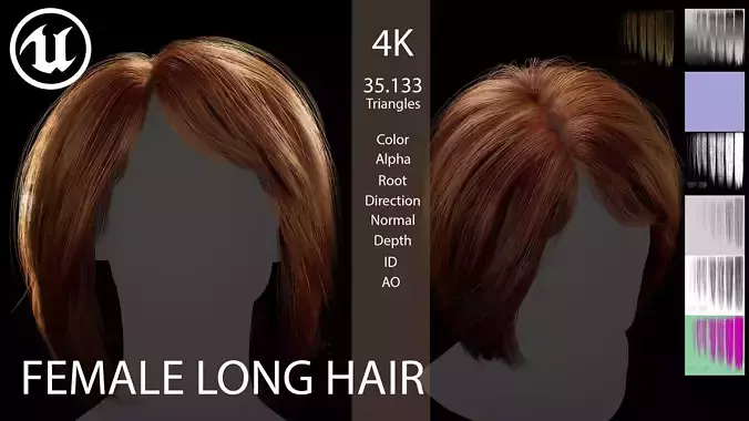 Game ready female Medium hairstyle - real time hair cards