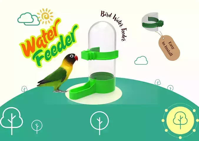 Bird Water Feeder Set High Quality 3D Model Low-poly 3D model