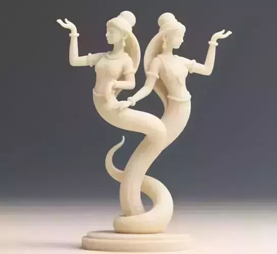 45 Dancing Two Headed Snake Woman 3D Printed Statue magical