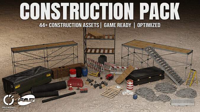 Construction Pack - 45 Game Ready Props with 4K PBR Textures Low-poly 3D model