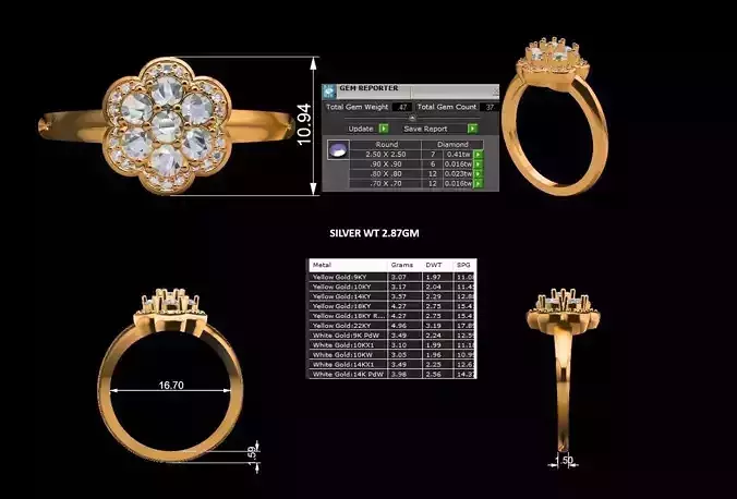 Printable 3D Ring Design  US Size 7  STL  3DM Files Included