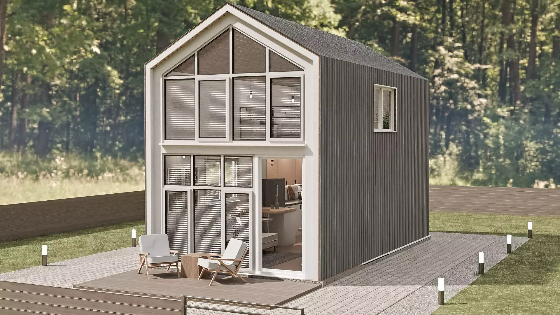 Modern Tiny House Fully Furnished Interior Scene 3D model
