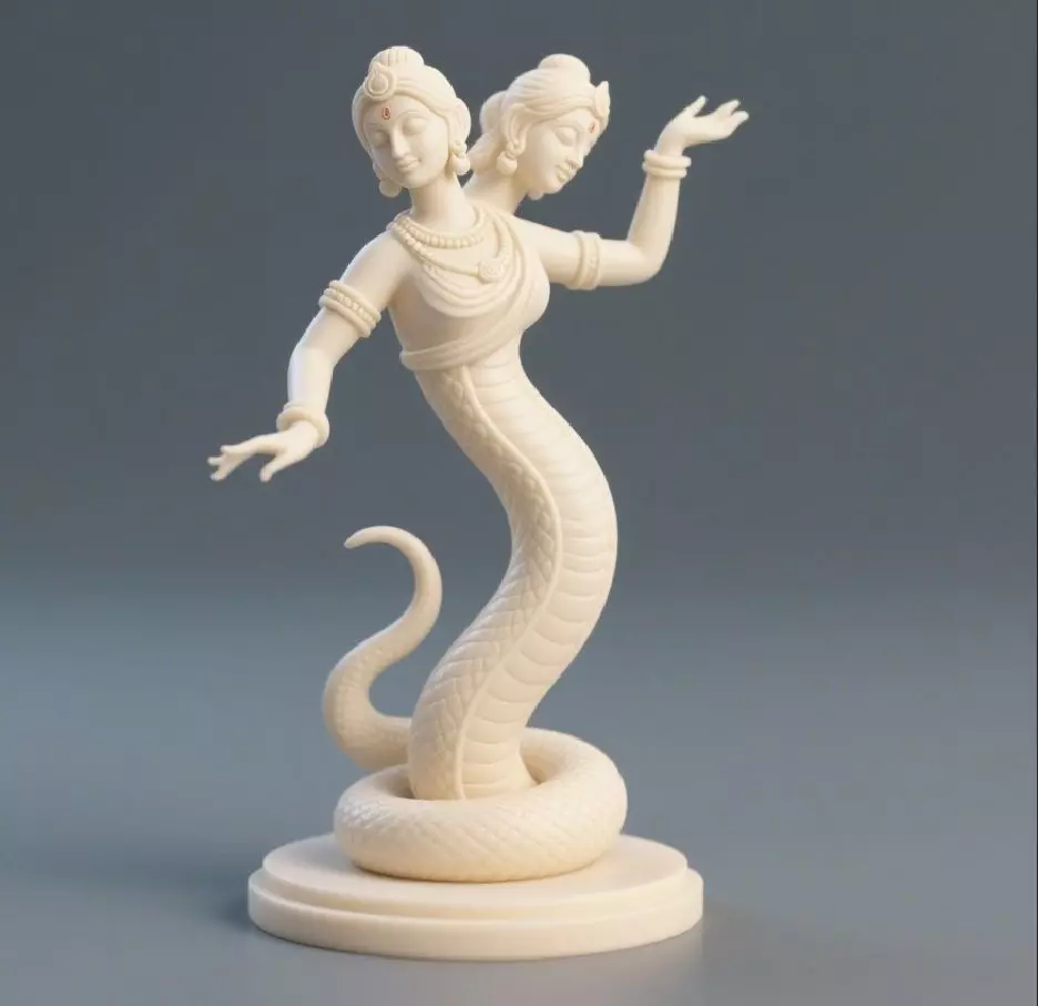 46 Dancing Two Headed Snake Woman 3D Printed Statue cat dog 3D print model_0