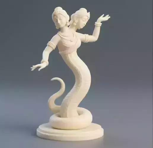 46 Dancing Two Headed Snake Woman 3D Printed Statue cat dog