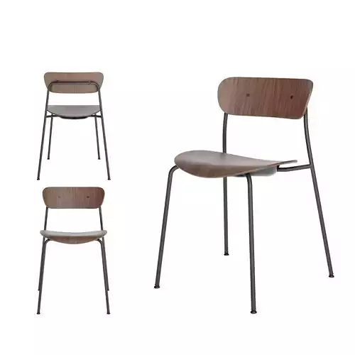 Industrial Dining Chair 3D Model Plywood Seat with Metal Frame