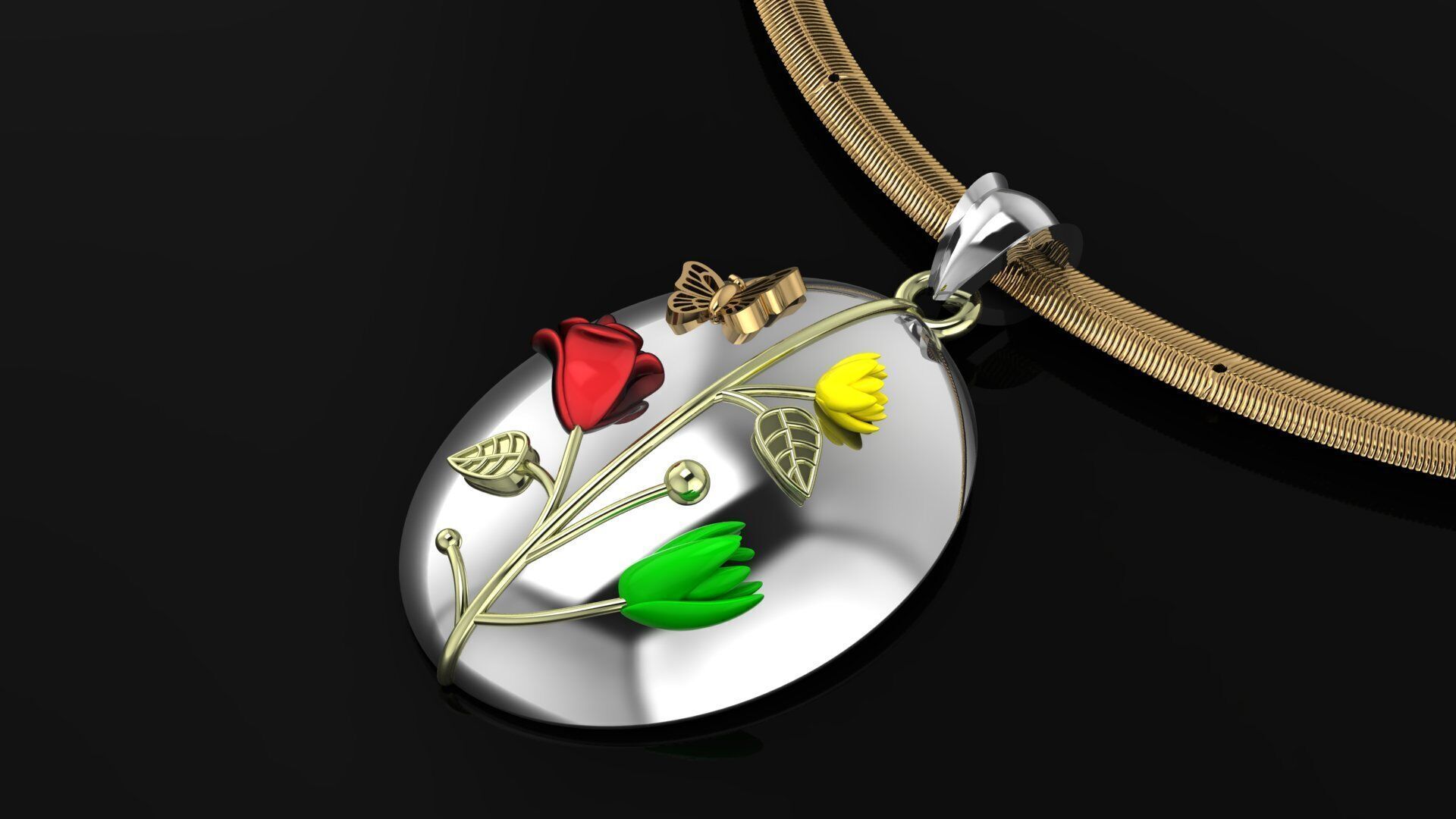 Oval Pendant Flower 3D print model_11