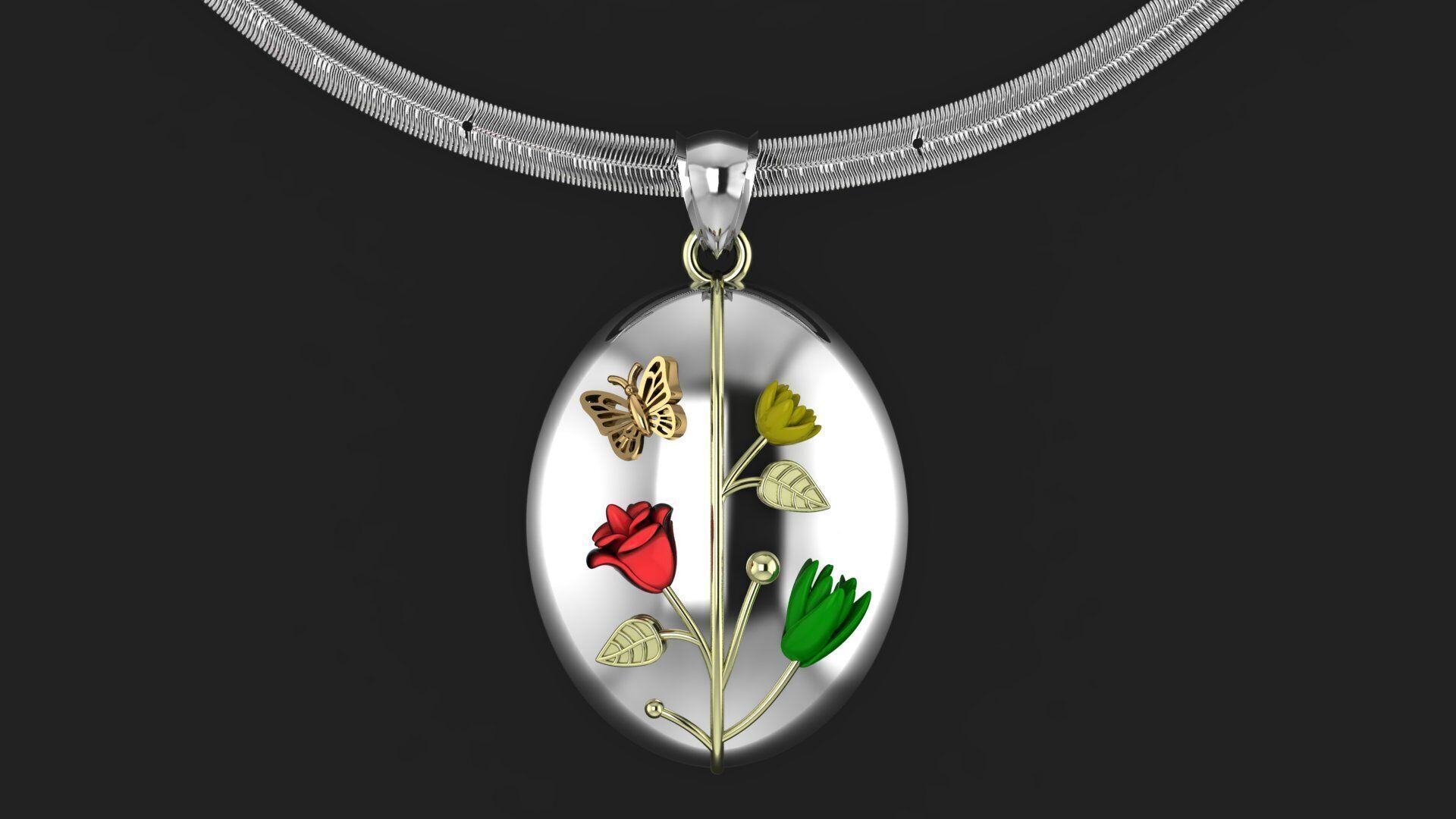 Oval Pendant Flower 3D print model_9