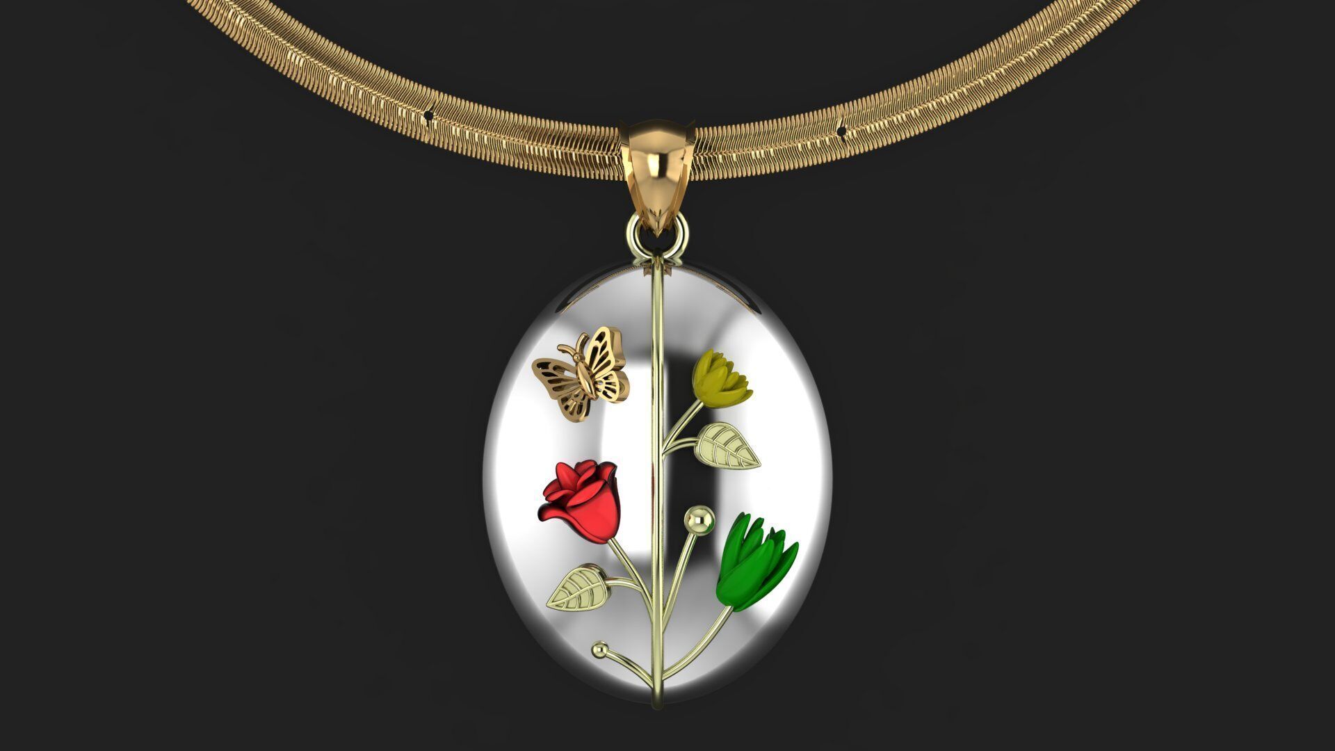 Oval Pendant Flower 3D print model_8