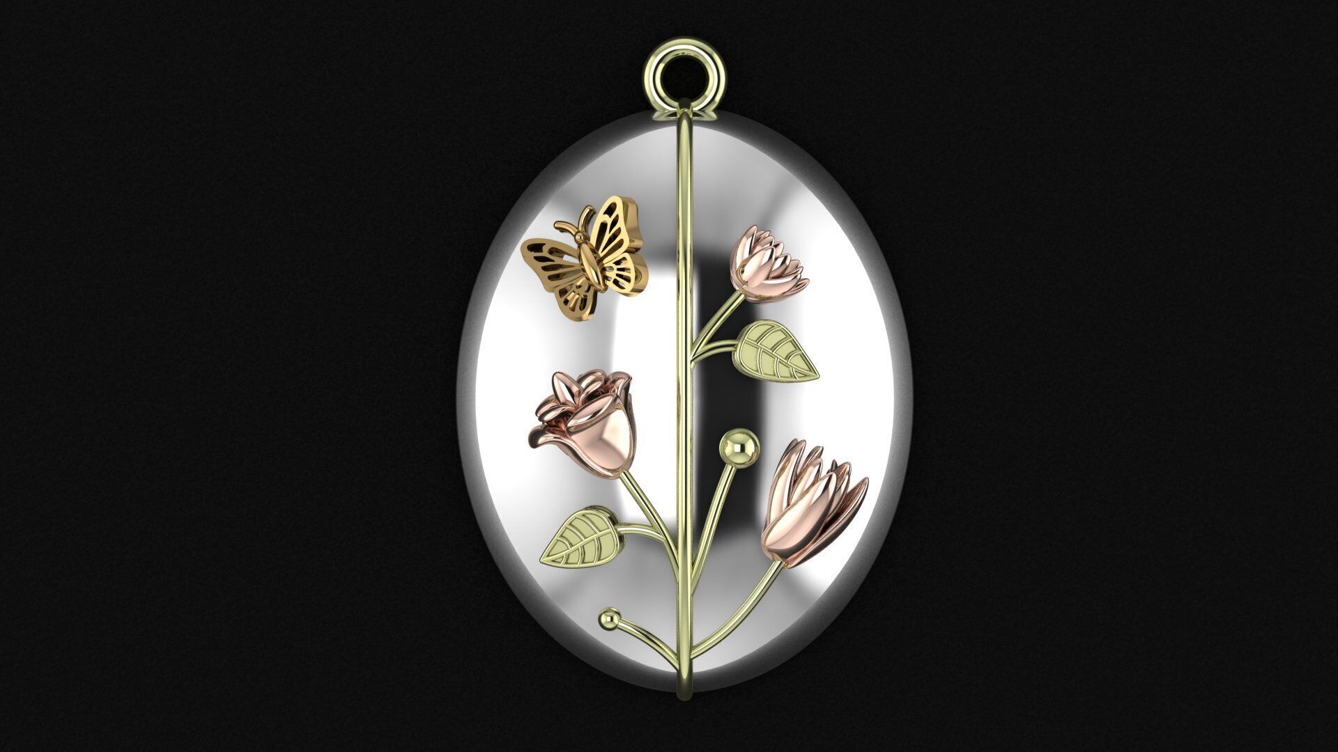 Oval Pendant Flower 3D print model_4