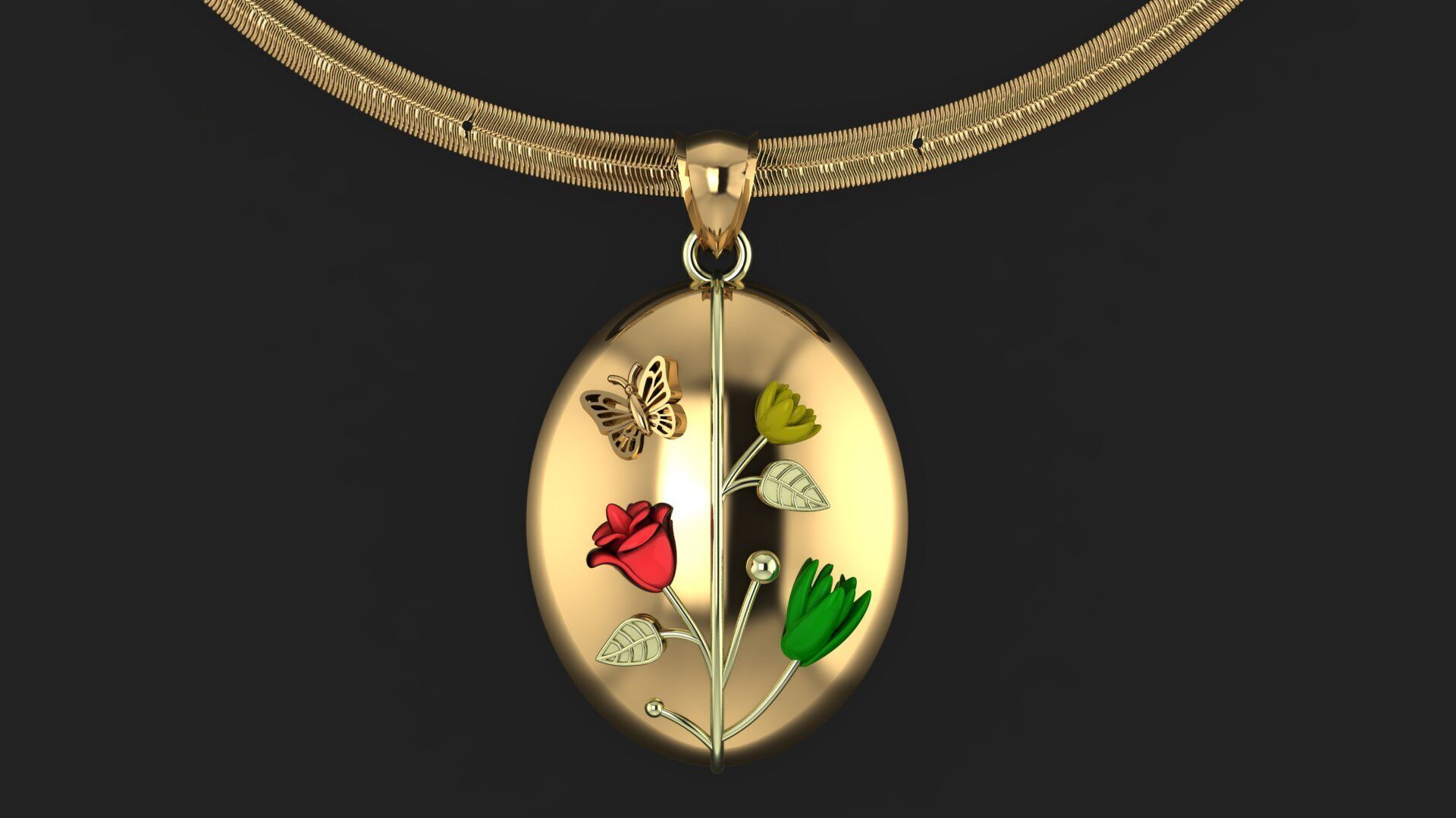 Oval Pendant Flower 3D print model_7