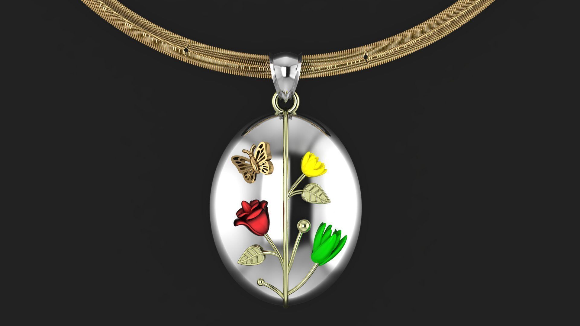 Oval Pendant Flower 3D print model_10