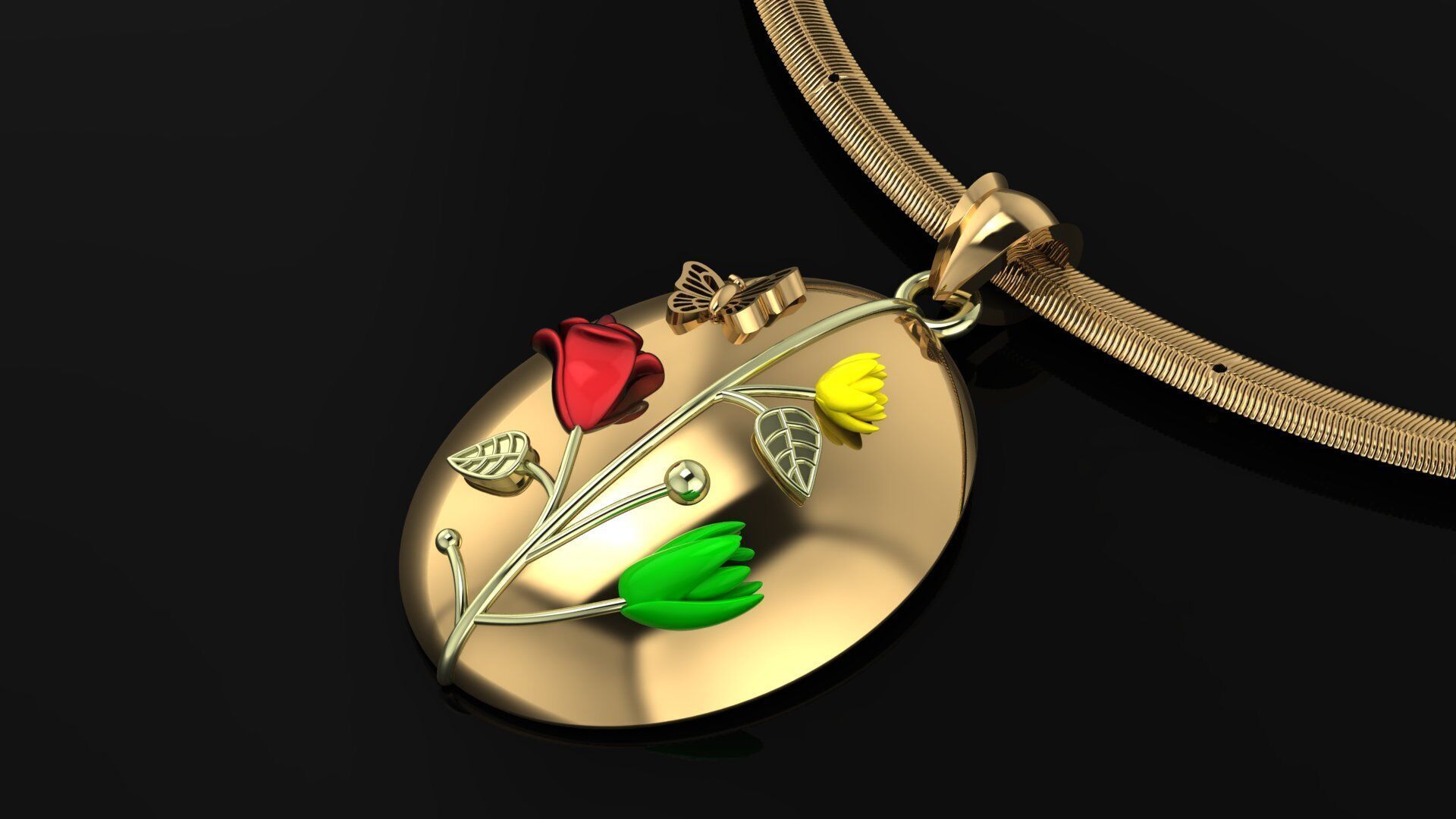 Oval Pendant Flower 3D print model_2