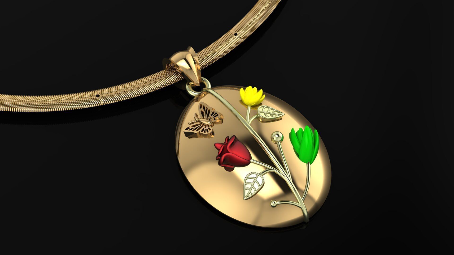 Oval Pendant Flower 3D print model_3