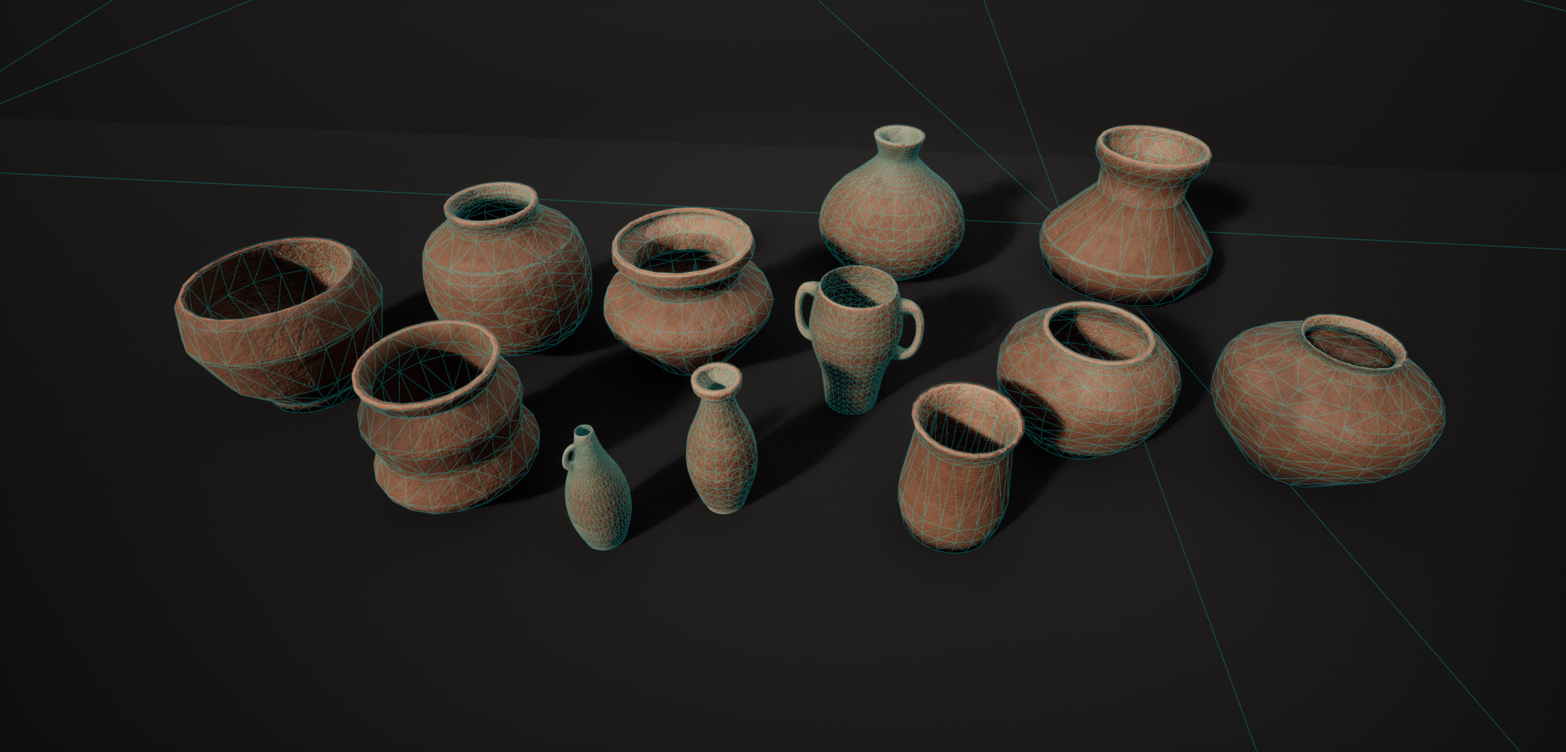 Clay pots Low-poly 3D model_4