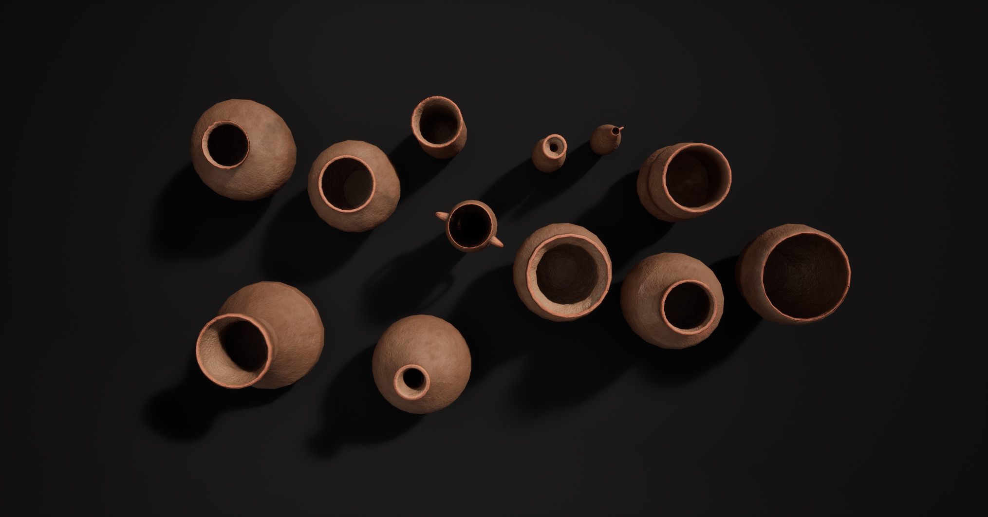 Clay pots Low-poly 3D model_3