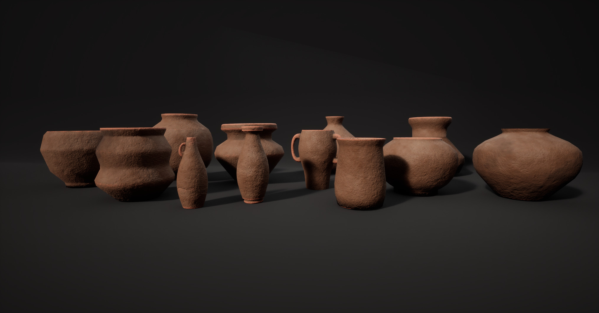 Clay pots Low-poly 3D model_2