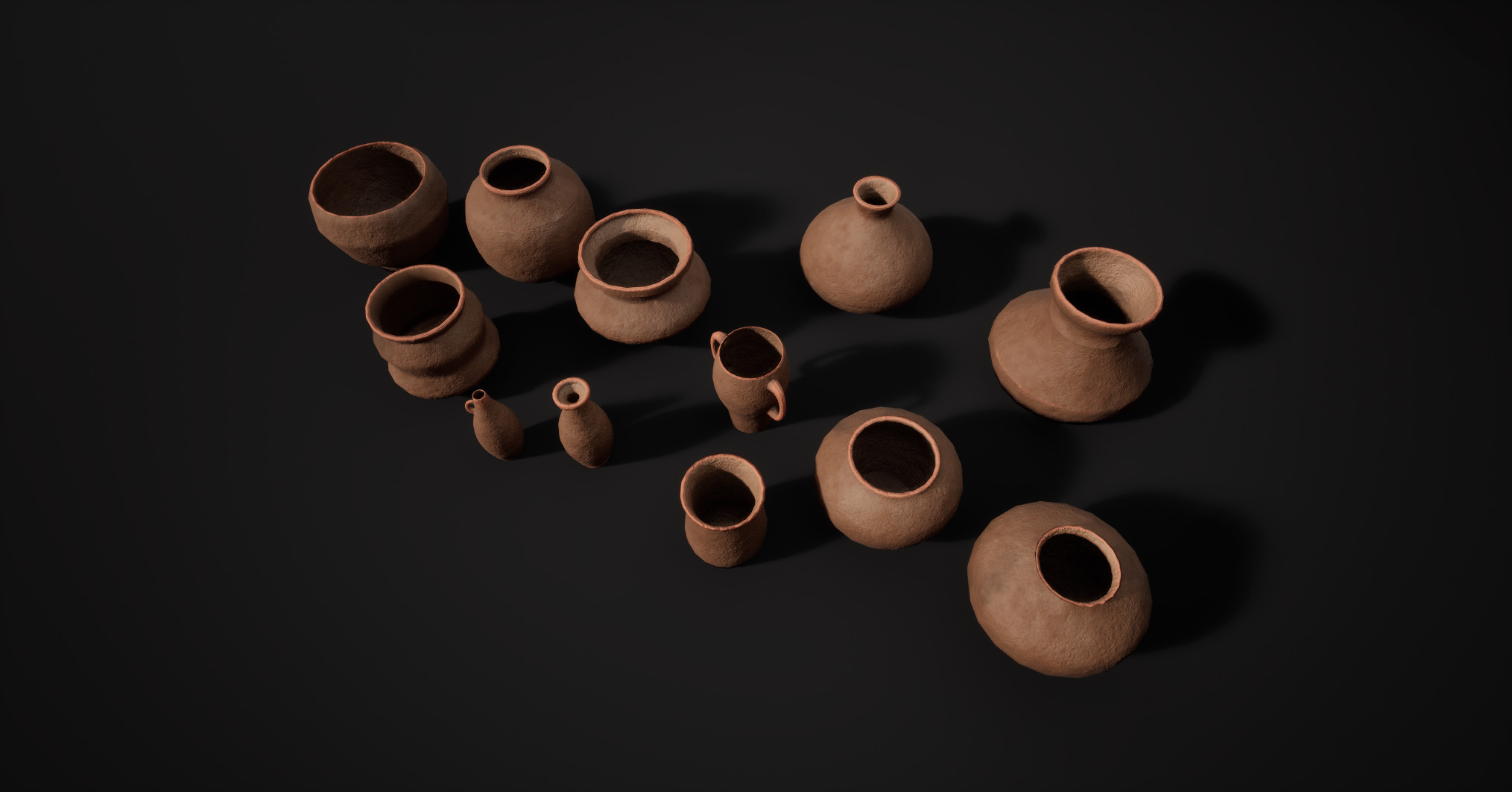 Clay pots Low-poly 3D model_1