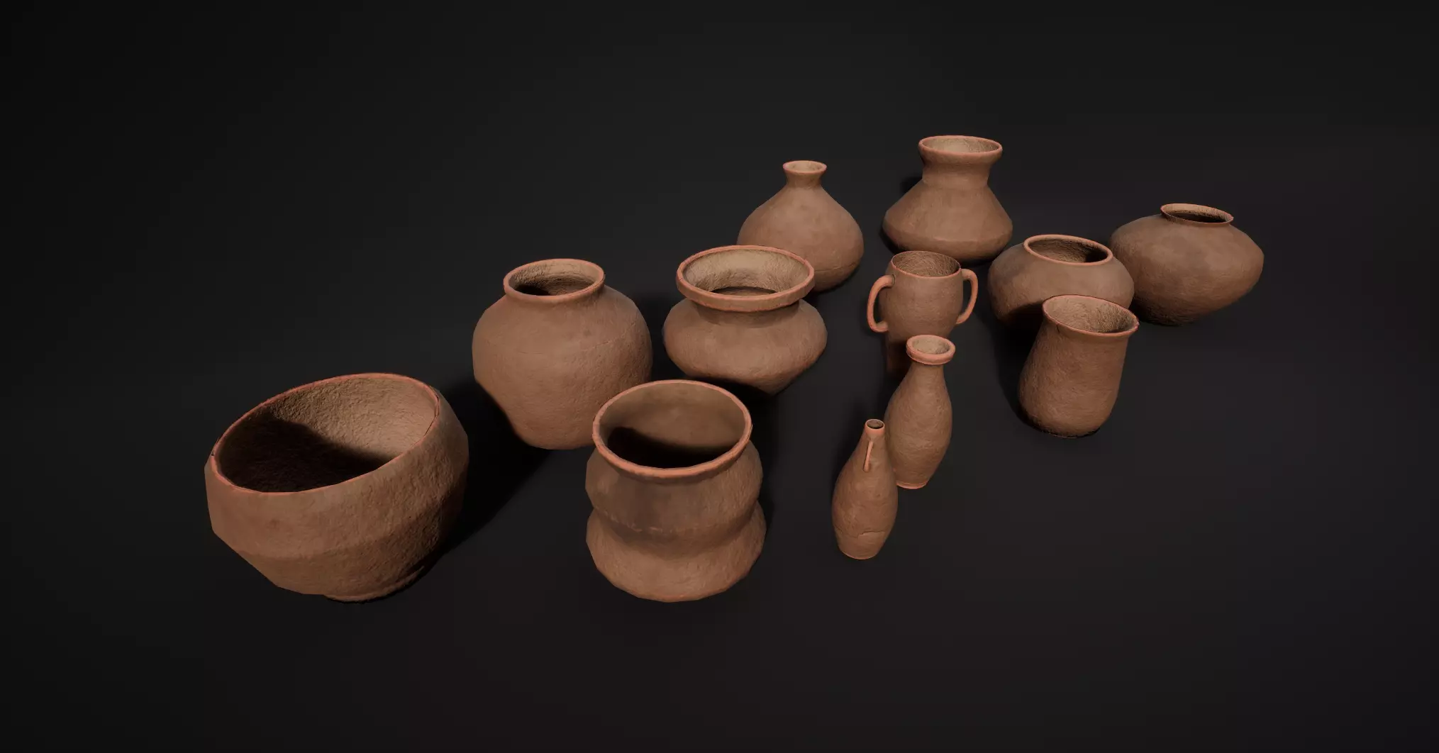Clay pots Low-poly 3D model_0