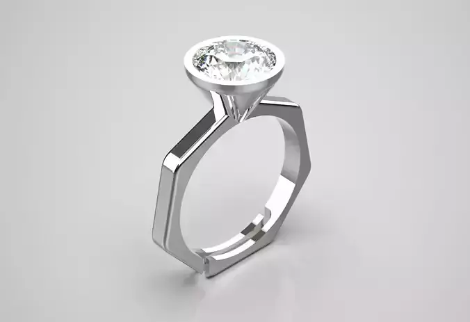 Minimalist hexagonal ring modern single gem ring model sr0055