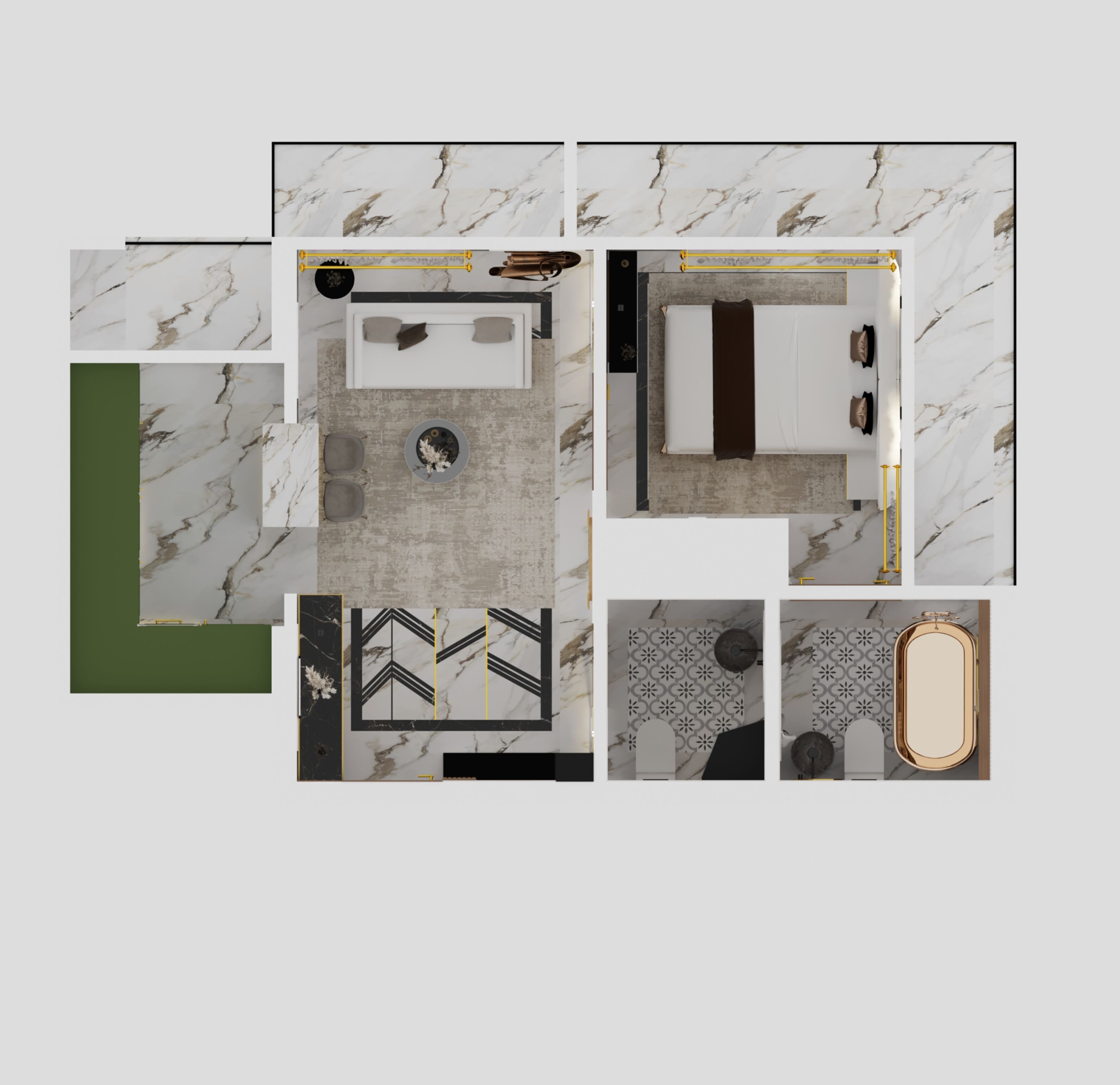 1BHK interior  With furniture  3D model_5