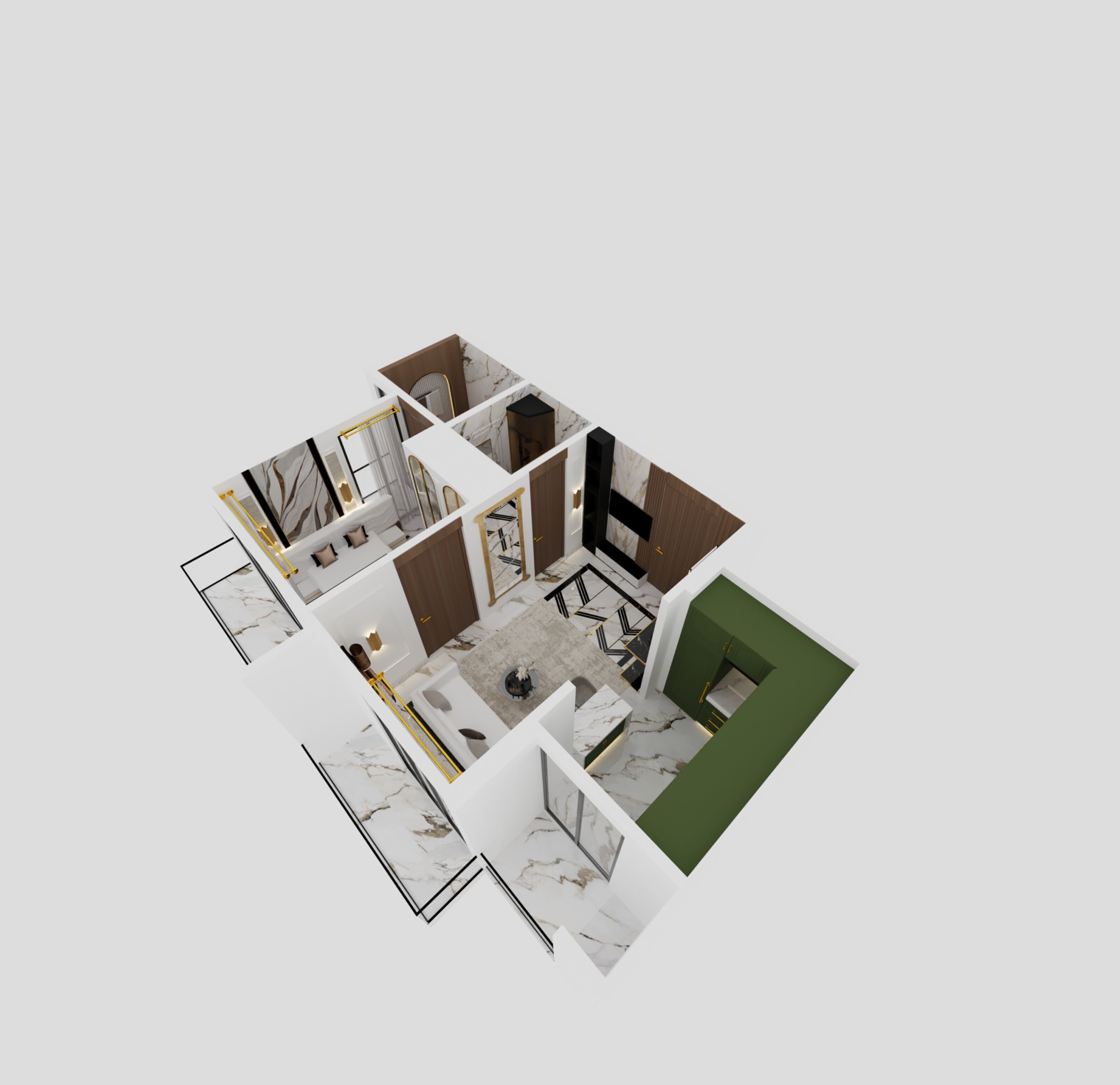 1BHK interior  With furniture  3D model_4