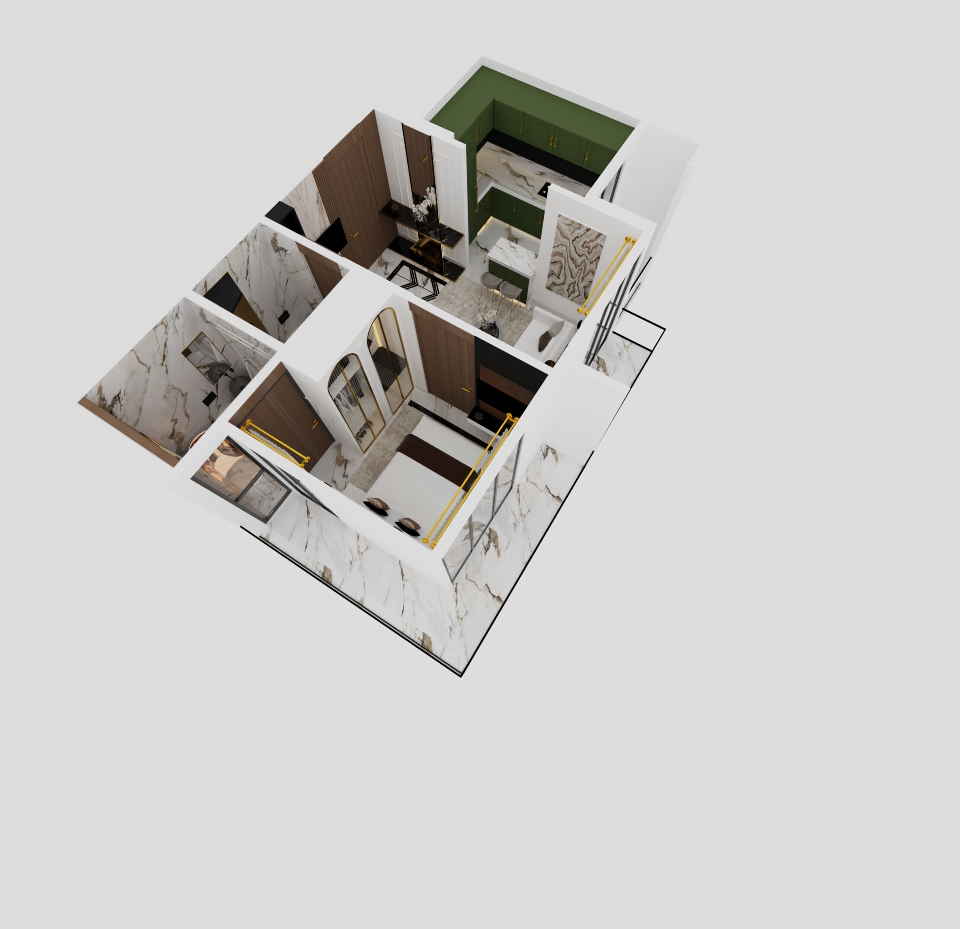 1BHK interior  With furniture  3D model_6