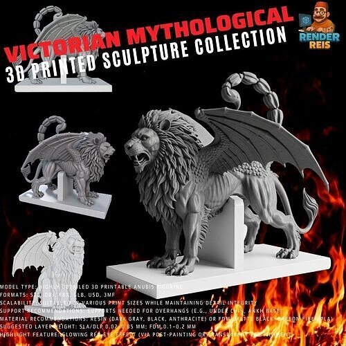 3D Printable Winged Lion Statue 3D model
