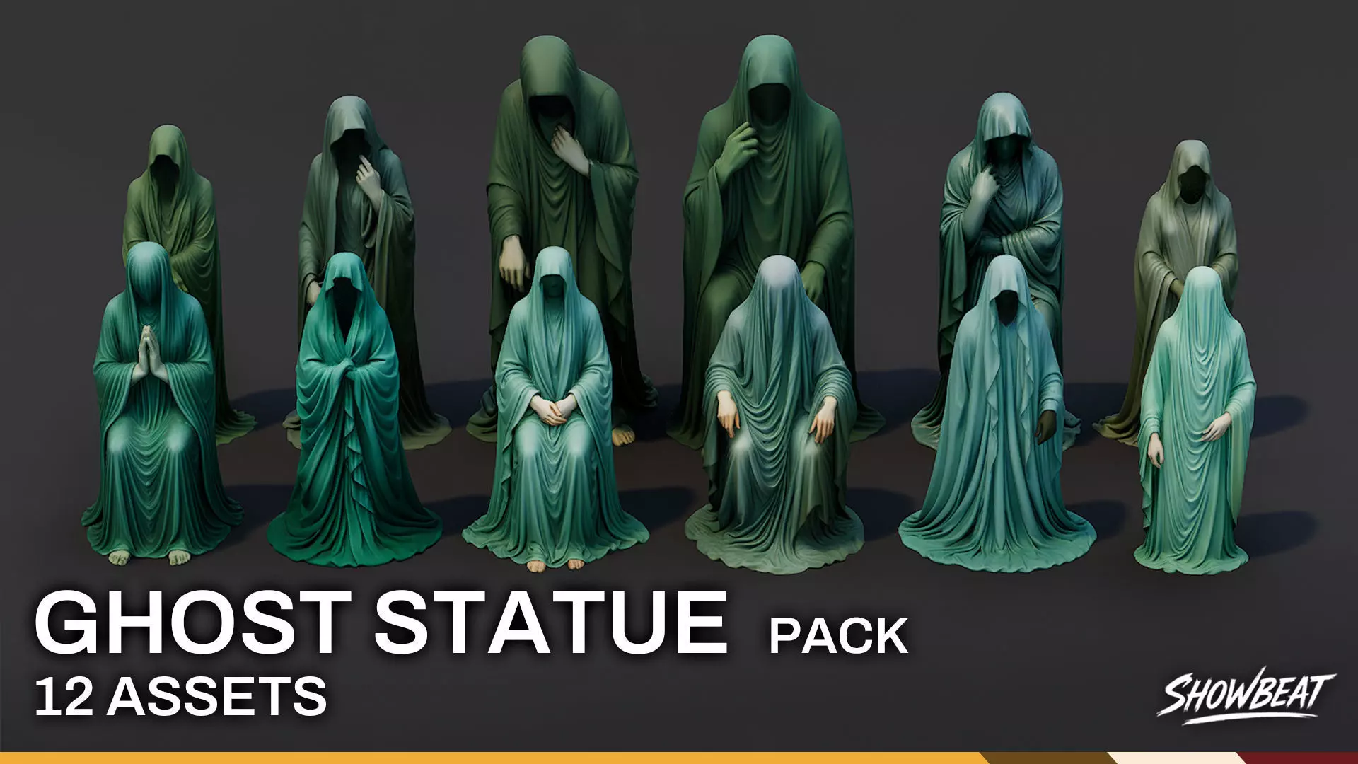 Ghost Statue Pack Low-poly 3D model_0