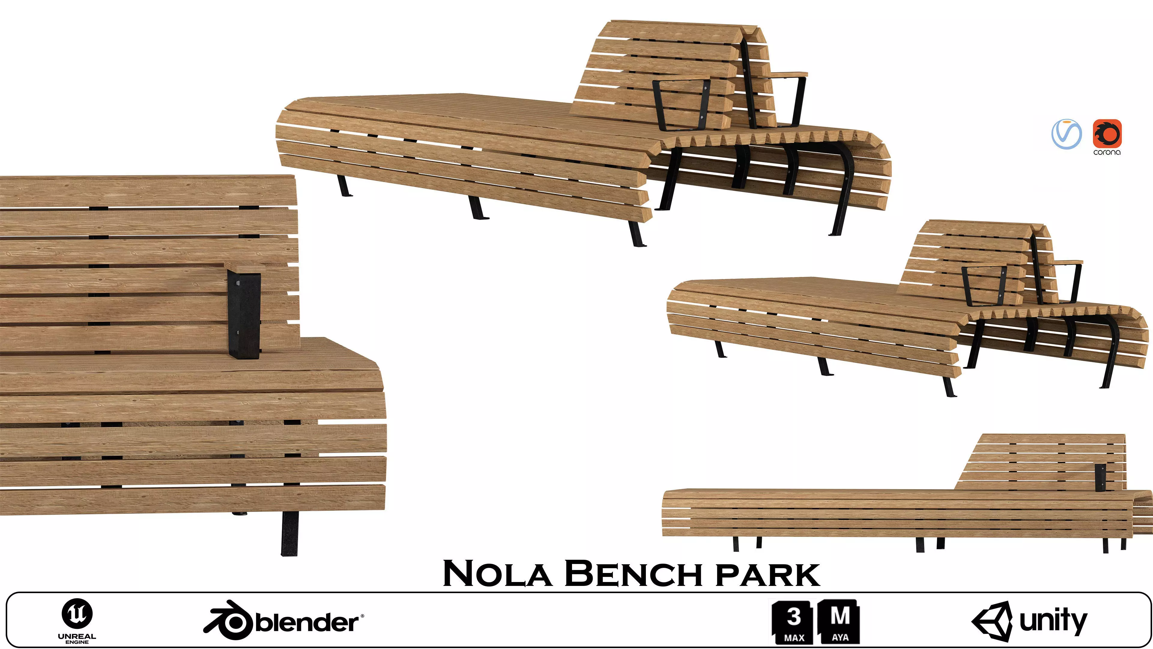 Nola Bench Modern Urban Outdoor Seating Low-poly 3D model