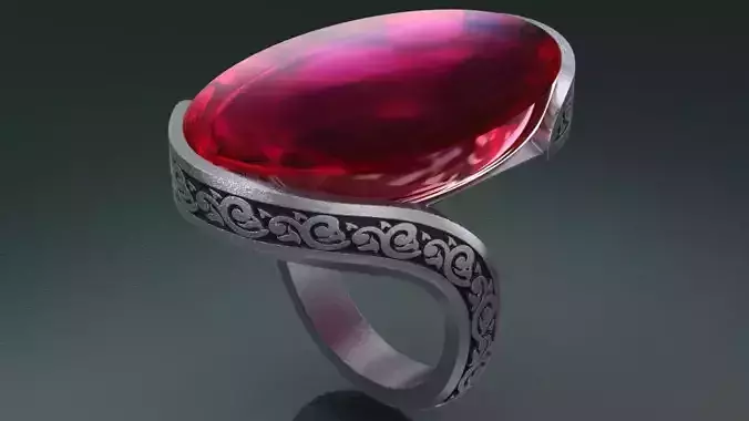 big stone side niello ring