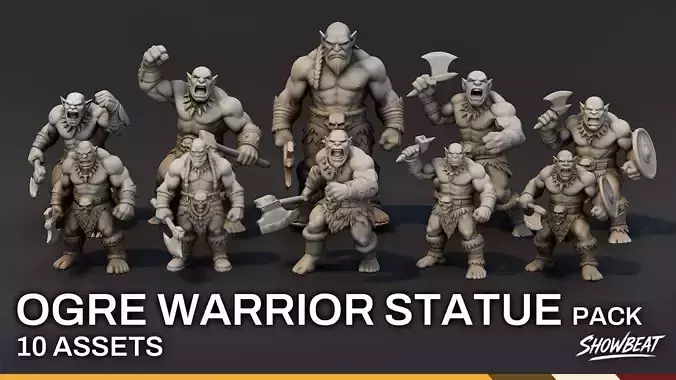 Ogre Warrior Statue Pack Low-poly 3D model