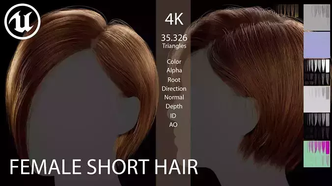 Game ready female Short bang hairstyle - real time hair cards | 3D model - 3D model önizlemesi