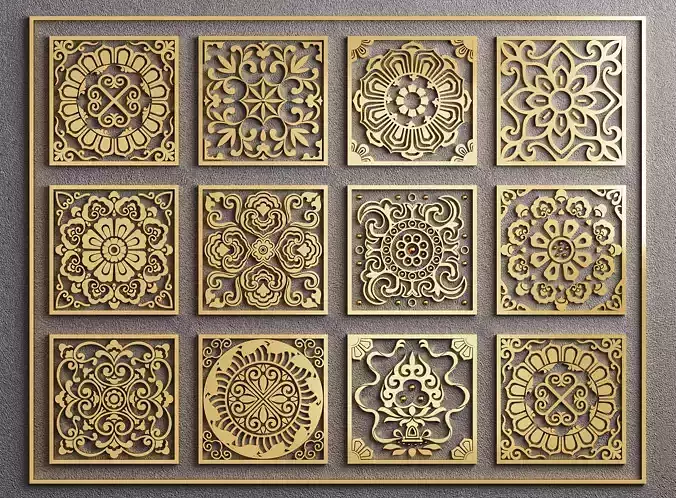 Laser Cut Ornamental Panels Vol2 - Decorative 3D Engraving Tiles 3D model