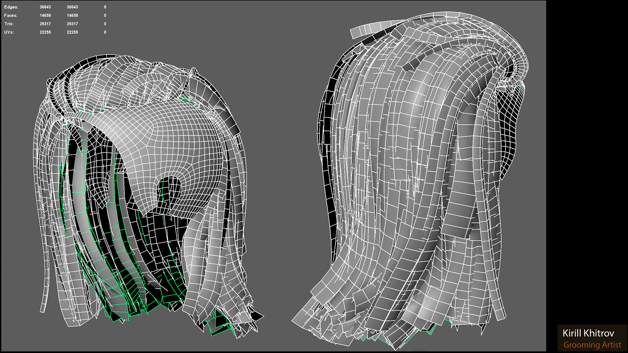 Game ready undercut female hairstyle - real time hair cards Low-poly 3D model_5