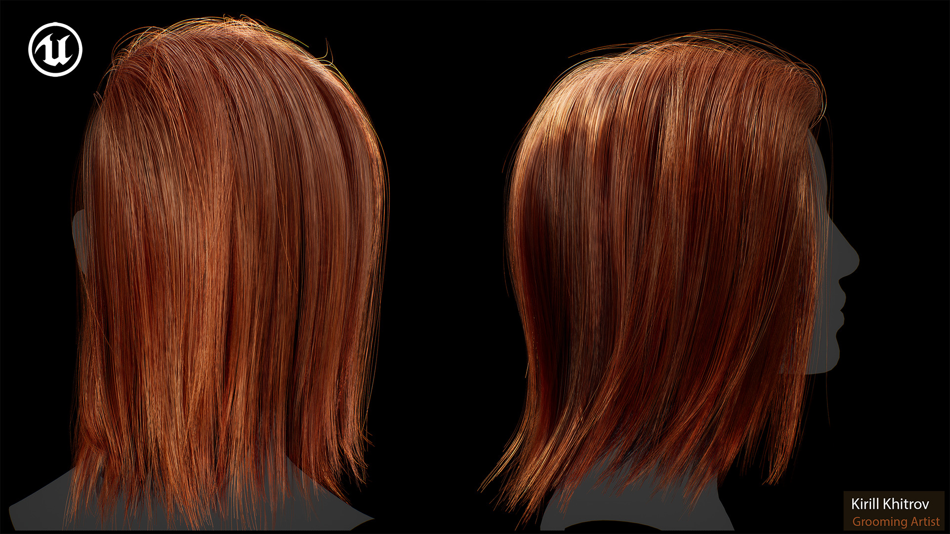 Game ready undercut female hairstyle - real time hair cards Low-poly 3D model_3