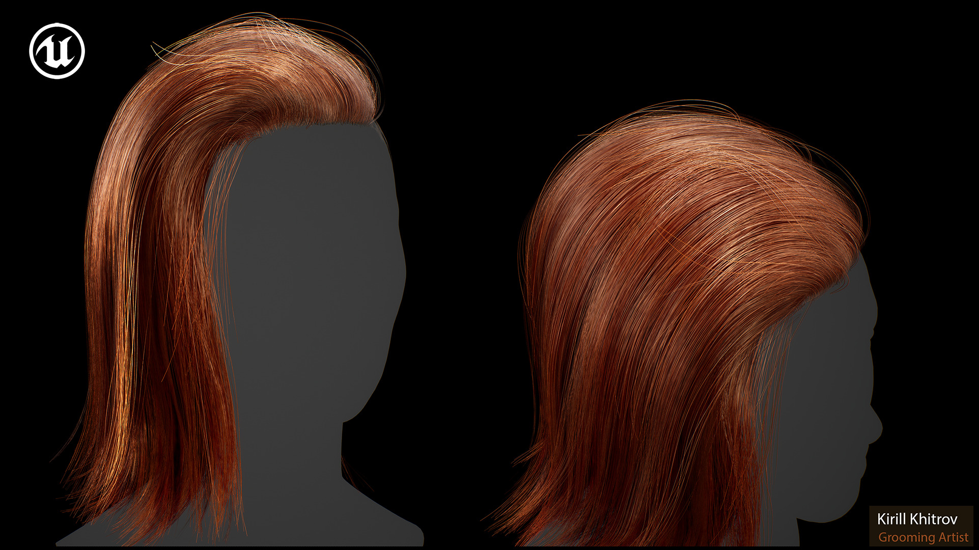 Game ready undercut female hairstyle - real time hair cards Low-poly 3D model_2